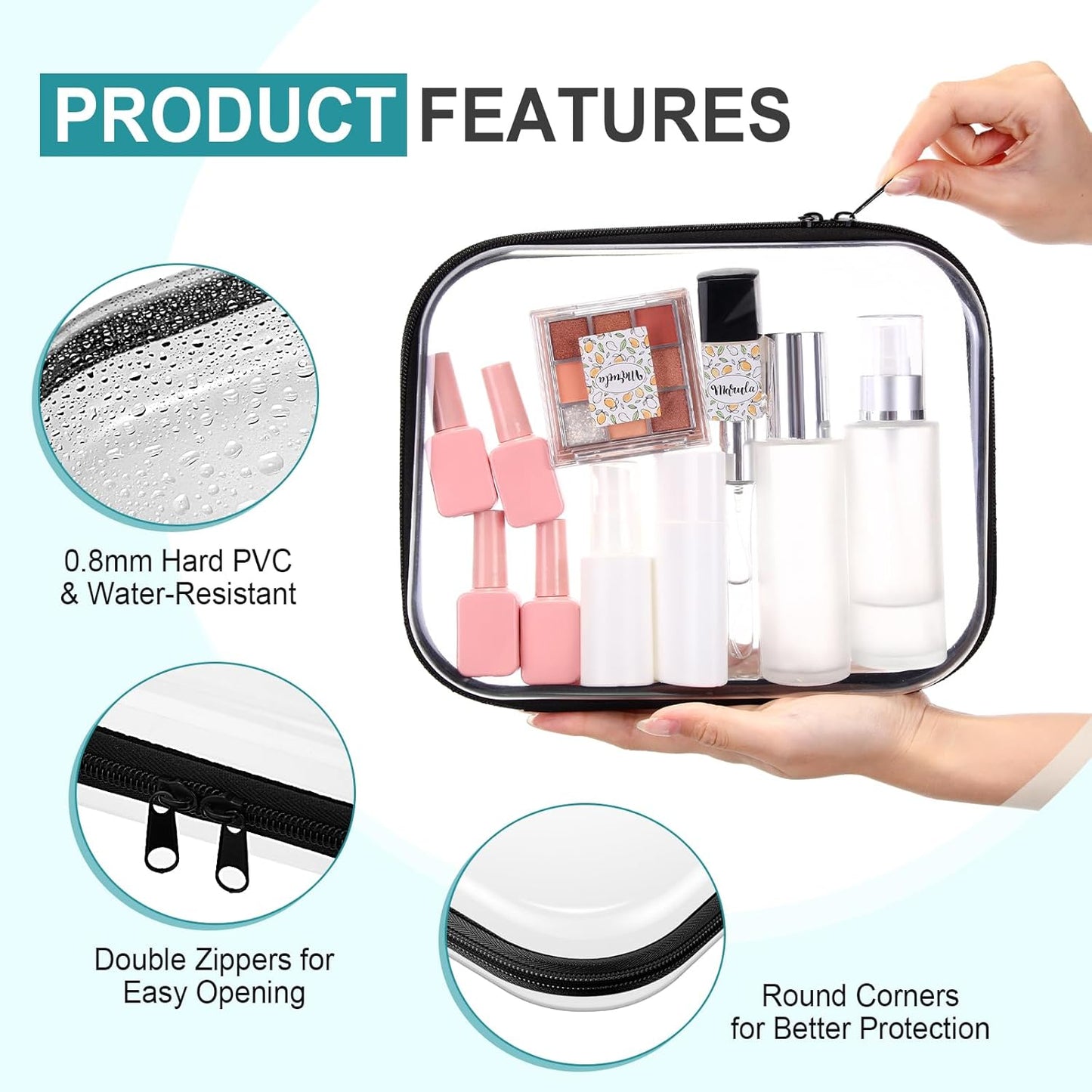 Sanwuta 6 Pcs Clear Hard Zipper Case Pencil Pouches Hard Plastic Zipper Pouches Makeup Bag Transparent Cases for Snacks Plastic Storage Organizer Box for Travel(Black,9.84 x 7.87 x 2 Inch)-FemmiqueWomen