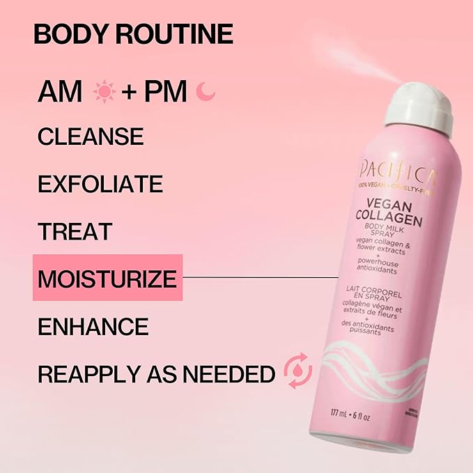 Pacifica Spray Lotion for Body - Vegan Collagen Body Milk Spray – Hydrating Moisturizer Mist Fast-Absorbing Instantly Hydrates & Softens Skin Jasmine & Vanilla Natural Scent Clean Beauty Non-Aerosol-FemmiqueWomen