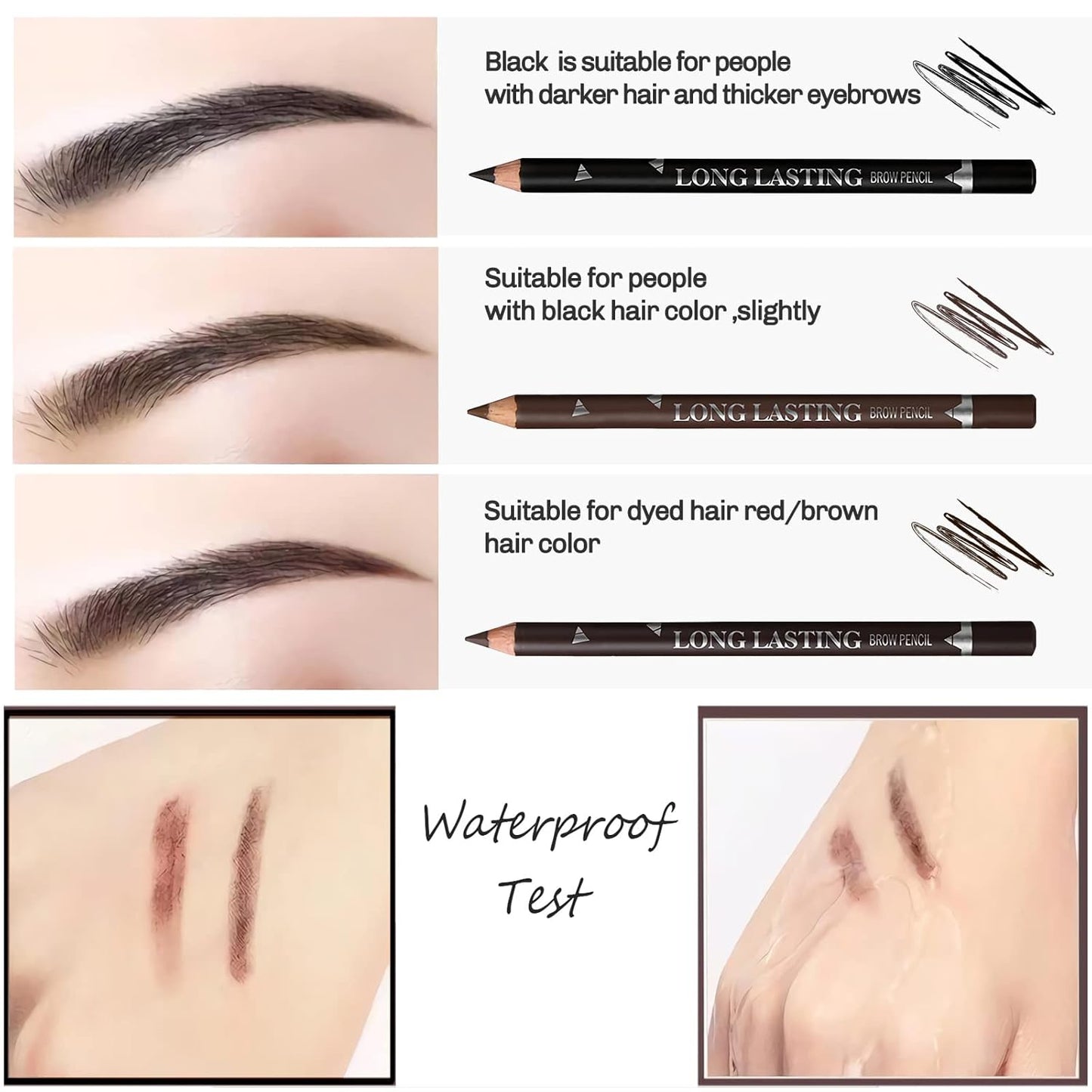 3Colors Eyebrow Pencil Eyeliner Set，Soft Textured Eyebrow Tint Pen，Easy to Color，Long Lasting，Waterproof Eye Brow Pencils for Fills in Sparse Areas and Gaps，Create a Natural Brow Makeup-FemmiqueWomen