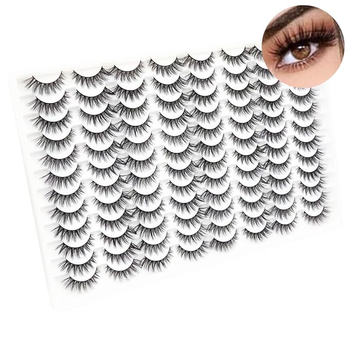False Eyelashes 48 Pairs Faux Mink Lashes 14mm Wispy Lashes 3D Fluffy Cat Eye Lashes Pack Bulk Wholesale Strip Lashes(style 48-042)-FemmiqueWomen