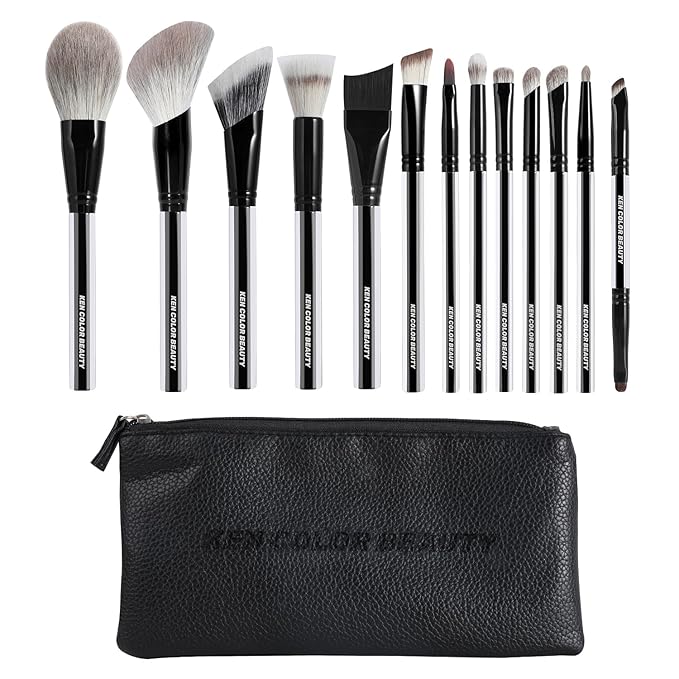 KENCOLOR Premium 13-Piece Makeup Brush Set with PU Travel Pouch – High-End Acrylic Handle, Soft Synthetic & Natural Bristles, Dense & Non-Absorbent, for Flawless Application-FemmiqueWomen