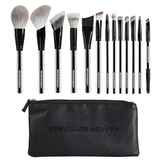 KENCOLOR Premium 13-Piece Makeup Brush Set with PU Travel Pouch – High-End Acrylic Handle, Soft Synthetic & Natural Bristles, Dense & Non-Absorbent, for Flawless Application-FemmiqueWomen
