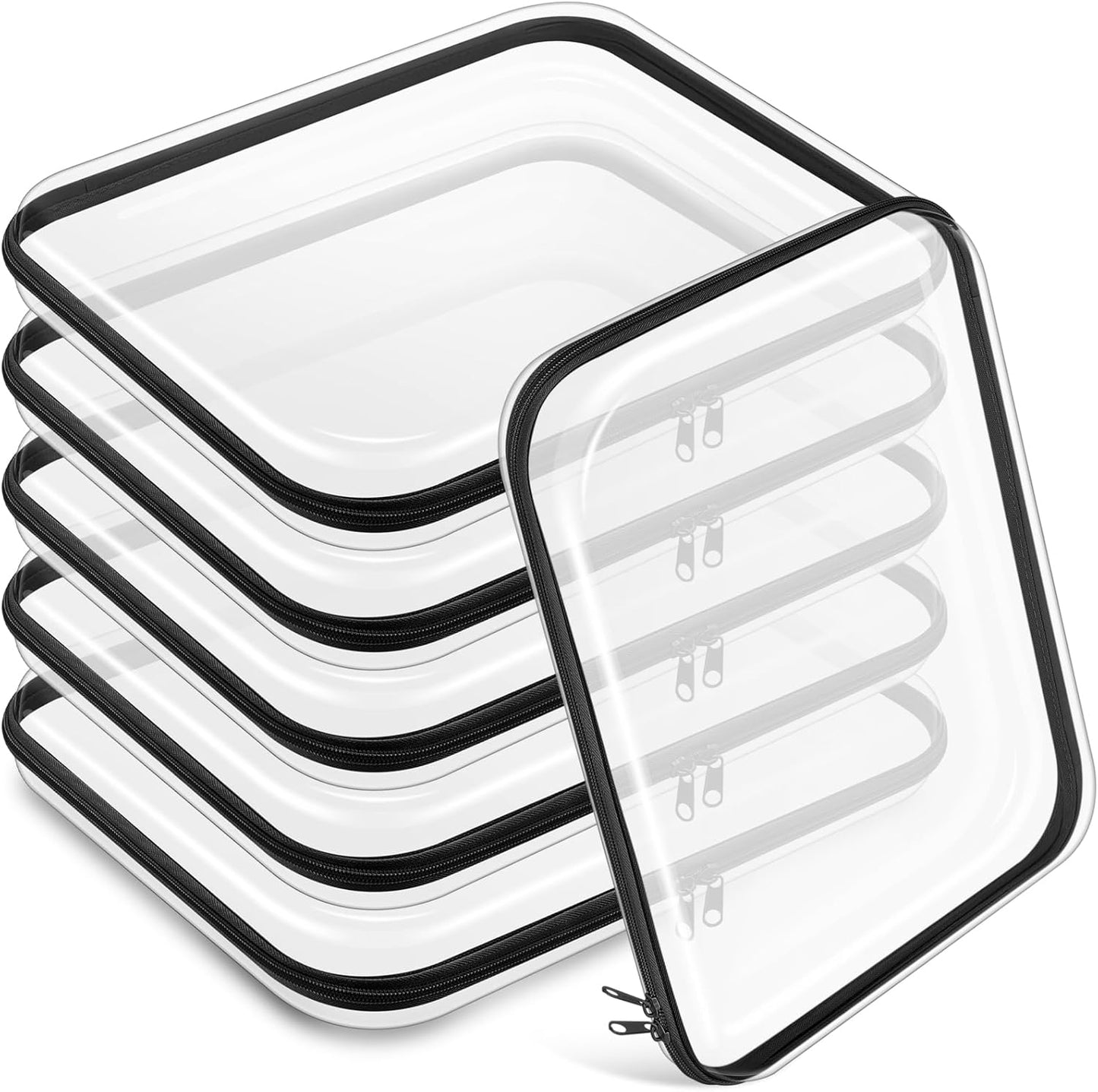 Sanwuta 6 Pcs Clear Hard Zipper Case Pencil Pouches Hard Plastic Zipper Pouches Makeup Bag Transparent Cases for Snacks Plastic Storage Organizer Box for Travel(Black,13.78 x 11.81 x 2 Inch)-FemmiqueWomen