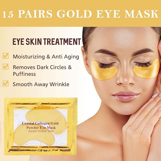 30 Pairs Lip Masks & Eye Mask, 24K Gold Gel Crystal Collagen Eye Patches for Puffy Eyes and Dark Circles Eyes, Effectively Nourishes the Lip & Eye Skin, Reducing Wrinkles and Fine Lines-FemmiqueWomen