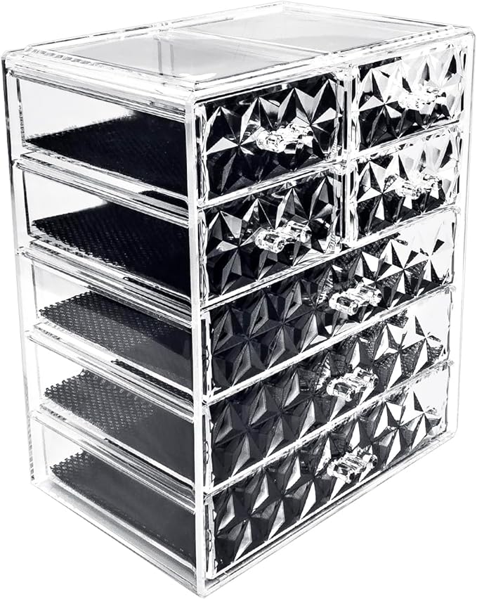 Sorbus Acrylic Makeup Organizer - Organization and Storage Case for Cosmetics Make Up & Jewelry - Big Clear Makeup Organizer for Vanity, Bathroom, College Dorm, Closet, Desk (3 Large, 4 Small Drawers)-FemmiqueWomen
