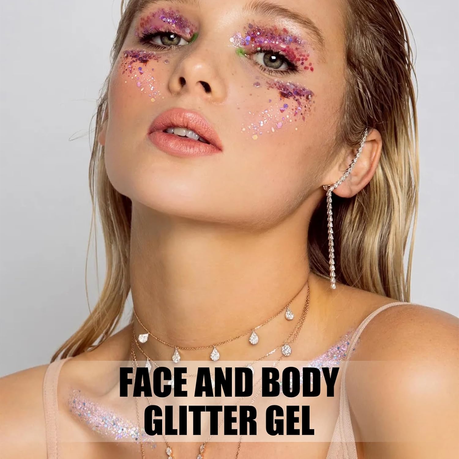 16 Colors Chunky Fine Mixed Holographic Glitter Gel Set for Face and Body Makeup Festival Party Sparkle Glitter Gel Decoration Rave Accessories-FemmiqueWomen