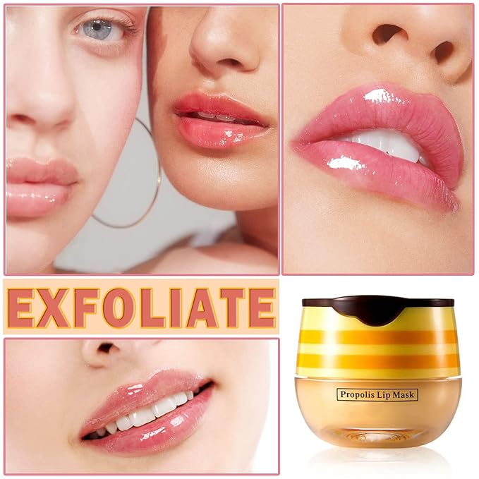 2Pcs Honey Pot Bee Lip Balm with Honey Spoon,Honey Lip Sleeping Mask Overnight 24HR Repair Lip Reduces Lip Lines,Exfoliator Moisturizing Moisture Dry & Chapped Lip Care Products-FemmiqueWomen