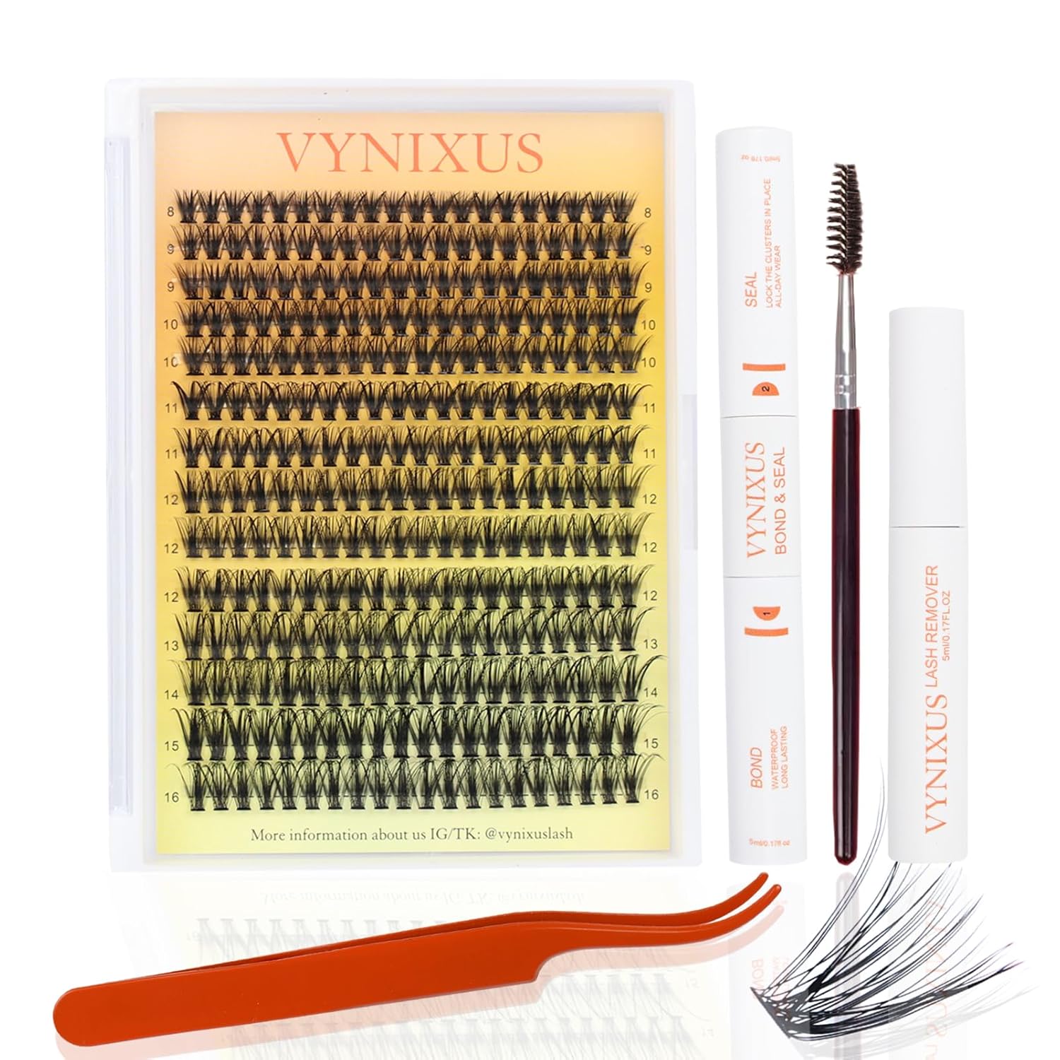 Lash Clusters Kit DIY Lash Extension Kit Eyelash Clusters with Lash Bond and Seal Waterproof Lash Glue Remover Tweezers Brush Cluster Eyelash Extensions Kit (Set 40D-0.07D-Mix8-16)-FemmiqueWomen