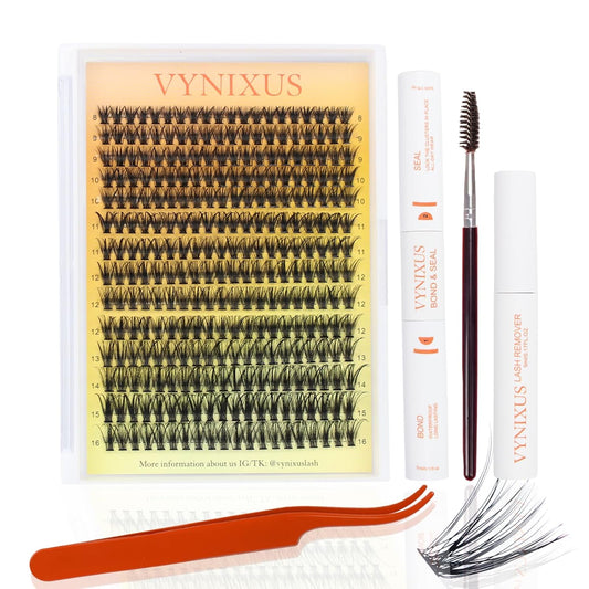 Lash Clusters Kit DIY Lash Extension Kit Eyelash Clusters with Lash Bond and Seal Waterproof Lash Glue Remover Tweezers Brush Cluster Eyelash Extensions Kit (Set 40D-0.07D-Mix8-16)-FemmiqueWomen