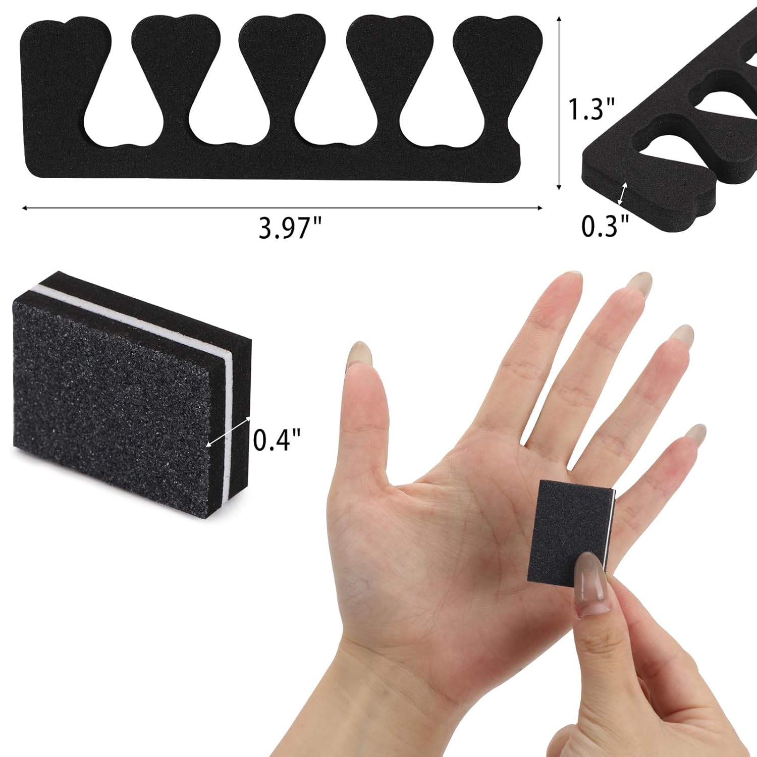102pcs Toe Separators Set - Premium Pedicure Tool Super Soft Pedicure Toe Separator- Mini Nail Buffer Block File 80/100 Grit 2 Sided, Black-FemmiqueWomen