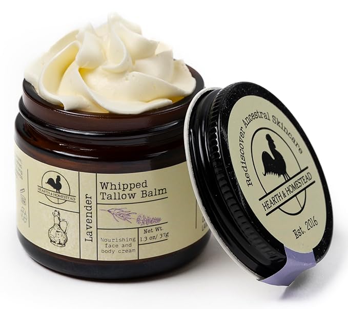 Handmade Whipped Tallow Balm, Organic, Moisturizer, Body Butter with Infused Olive Oil, for Eczema, Rosacea, Baby (Lavender)-FemmiqueWomen