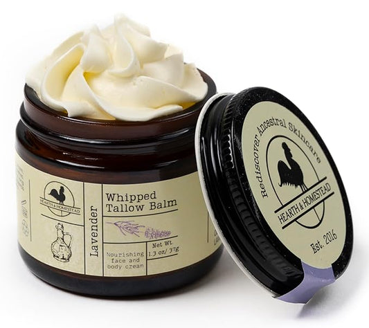 Handmade Whipped Tallow Balm, Organic, Moisturizer, Body Butter with Infused Olive Oil, for Eczema, Rosacea, Baby (Lavender)-FemmiqueWomen