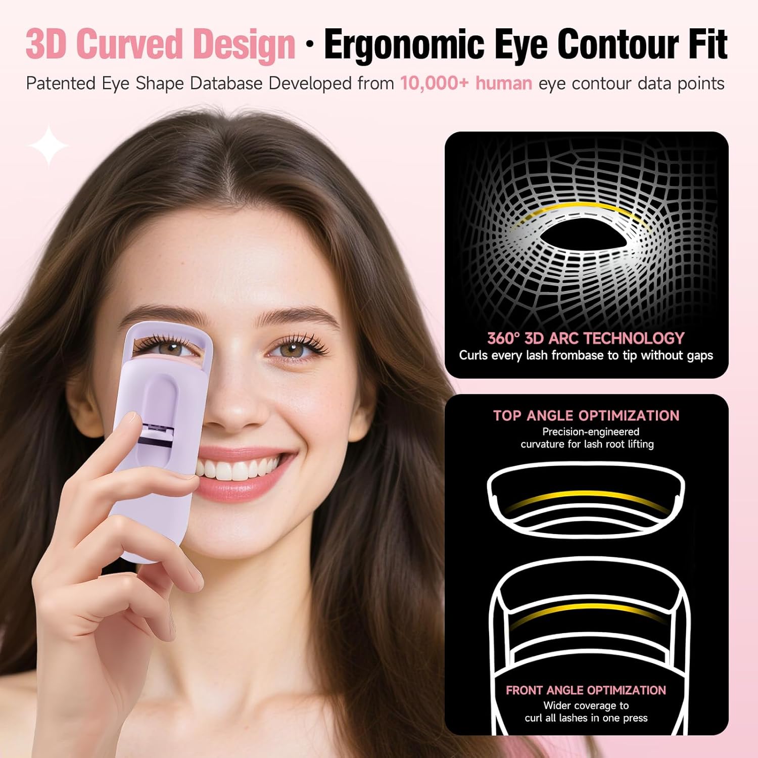 DUDUDU Heated Eyelash Curler, Portable Travel-Size Mini Electric Heated Lash Curler - 2-Level Adjustable Temp & Type-C Recharge, 10S Heat 3S Style 24H Lift for Long-Lasting Natural Effortless Curves-FemmiqueWomen