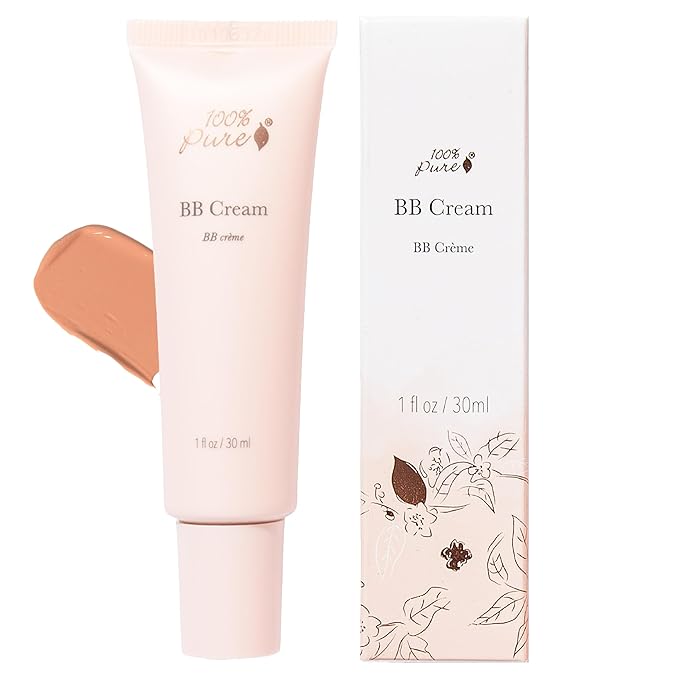 100% PURE BB Cream Shade 20 Aglow Full Face Coverage Skin Care & Glow - All-In-One Primer Concealer & Foundation Makeup - Shimmery, Dewy Youth Medium Color w/Warm Undertone - Vegan - 1 Fl Oz-FemmiqueWomen