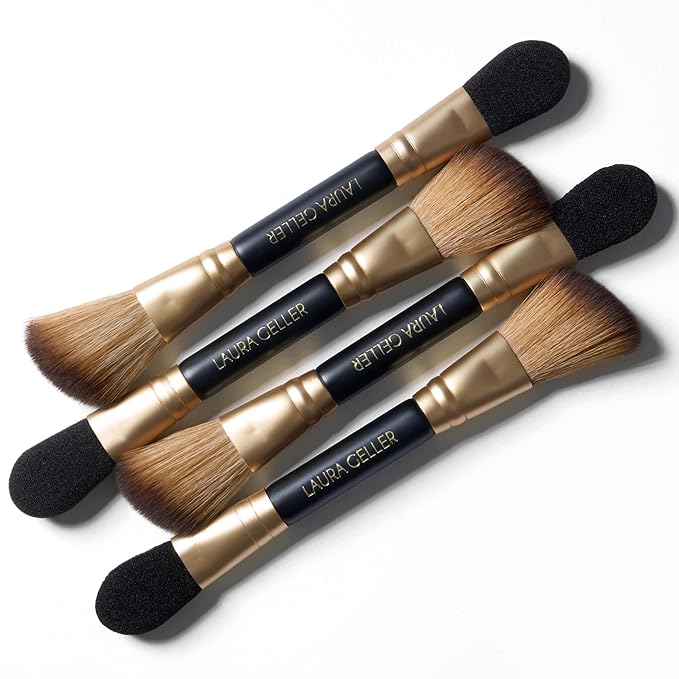 LAURA GELLER NEW YORK Dual-Ended Highlighter Brush - Multipurpose Makeup Brush for Highlighter, Blush, Bronzer and More - Includes Dual-Fiber Vegan Bristles and Satin Paddle for Flawless Application-FemmiqueWomen