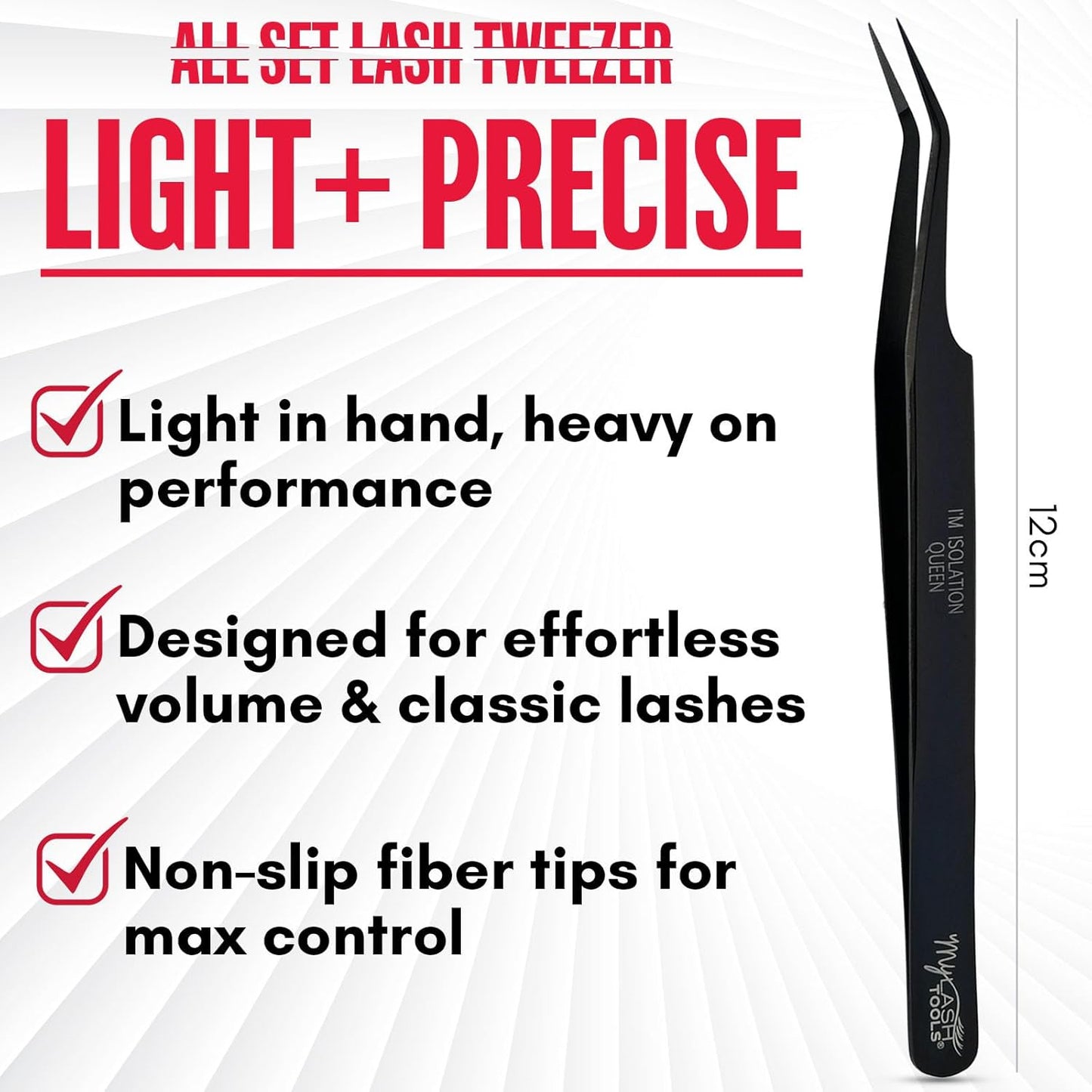 Isolation Tweezer Black Fiber Tip Lash Tweezer 12cm – Precision Stainless Steel Eyelash Extension Tool, Anti-Slip, Fine Tip for Lash Separation & Placement, Lash Artist Supplies-FemmiqueWomen