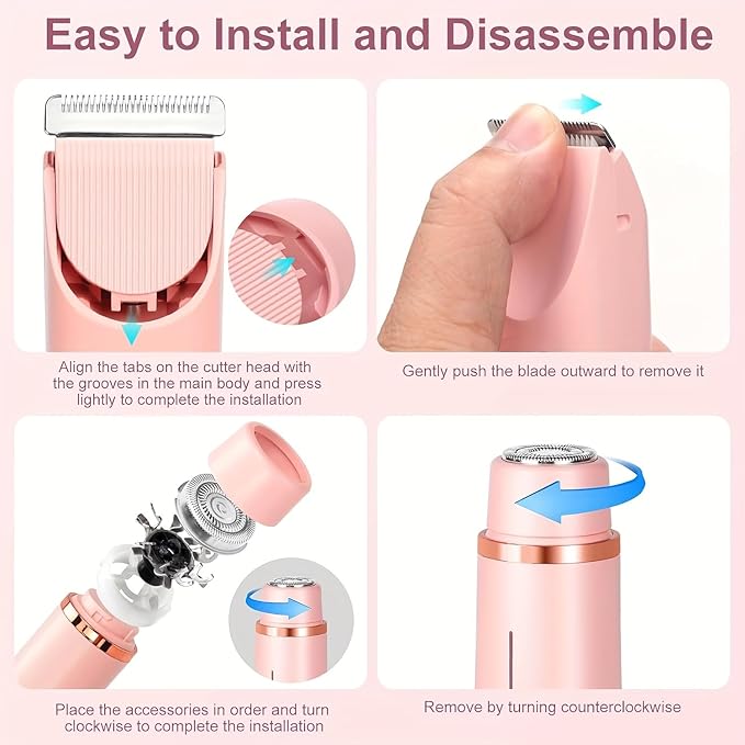 2025 Womens Shaver Dual-Head Bikini Trimmer for Women 2-in-1 Women's Body Shaver USB Charge Waterproof Painless Electric Razors for Silk Skin (Pink)-FemmiqueWomen