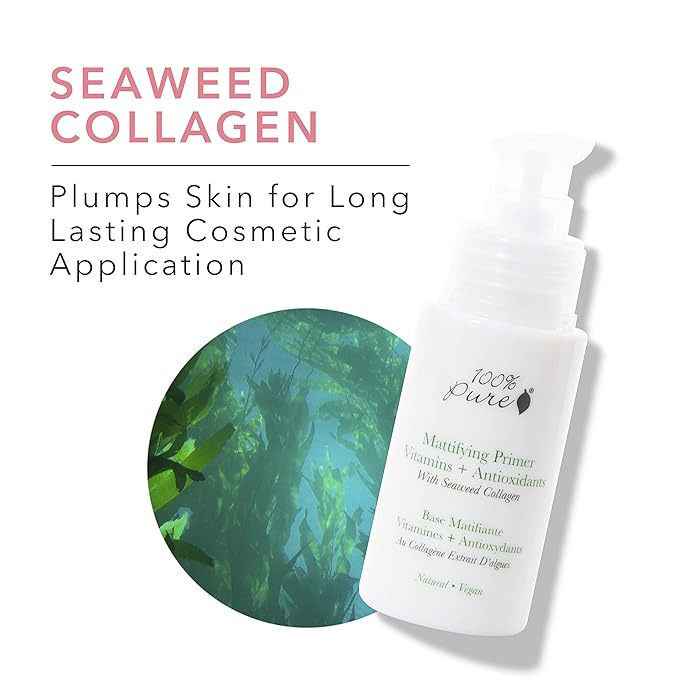 100% PURE Mattifying Face Primer Plumping Makeup Base & Moisturizer with Anti-Aging Seaweed Collagen - Long-Lasting Matte Pore Diminishing Cosmetics Prep, Flawless Smooth Skin Hydration - 1 oz-FemmiqueWomen