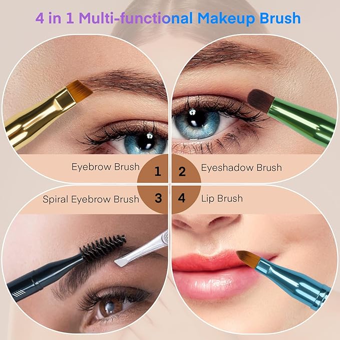 Unaone 4 in 1 Makeup Brush - Lip Brush for Lipstick, Eyebrow, Eyeshadow, Spiral Eyebrow Portable Detachable Multi-functional Lipstick Brush for Makeup-FemmiqueWomen