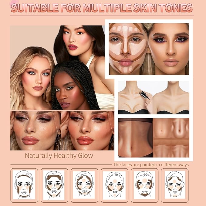 3Pcs Cream Contour Stick, with Highlighter Stick Milk Bronzer Stick Blush Stick, Face Contour Stick Highlighter Makeup with Makeup Brush and Sponge, Easy to Sculpt the Face, Long Lasting-FemmiqueWomen