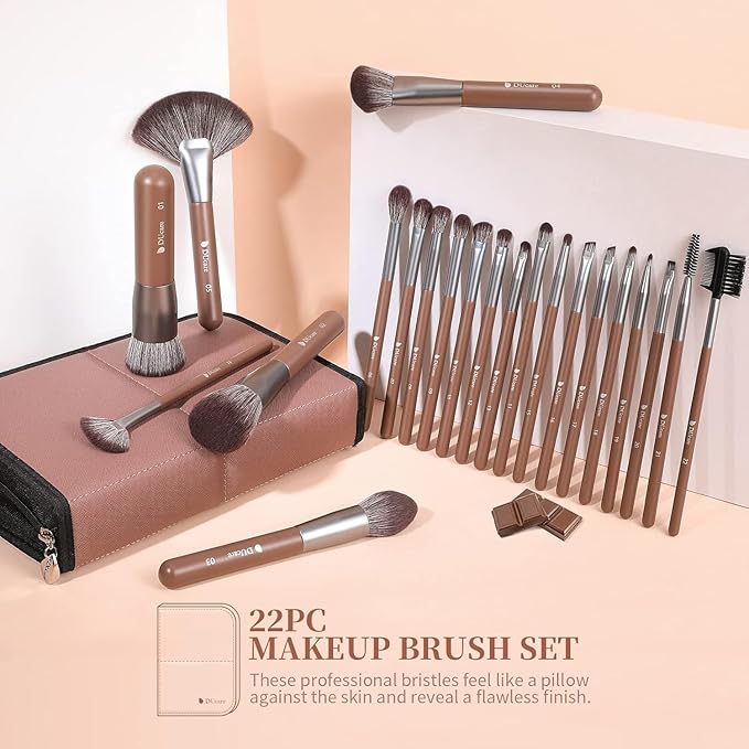 DUcare Professional Makeup Brush Set 22Pcs with Travel Case Synthetic Kabuki Foundation Brush, Face Powder Brush, Blush Brush, Concealer Brush, Eyeshadow Brushes-FemmiqueWomen