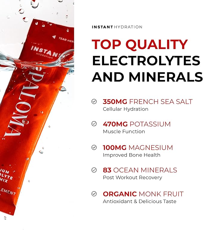 Instant Hydration Electrolytes Powder Packets - Paloma Electrolyte Drink Mix - Zero Sugar - Keto, Vegan, Gluten-Free, Non-GMO - Boost Recovery, Brain Health, Muscle & Tissue Support- 30 Sticks-FemmiqueWomen