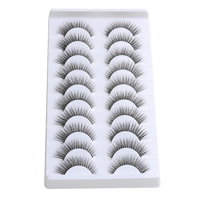 SUNWELL False Eyelashes 12mm Mink Lashes Natural Look Cat Eye Faux Mink Lashes 3D Fluffy Soft Luxury Volume Fake Eyelashes 10 Pairs Pack-FemmiqueWomen