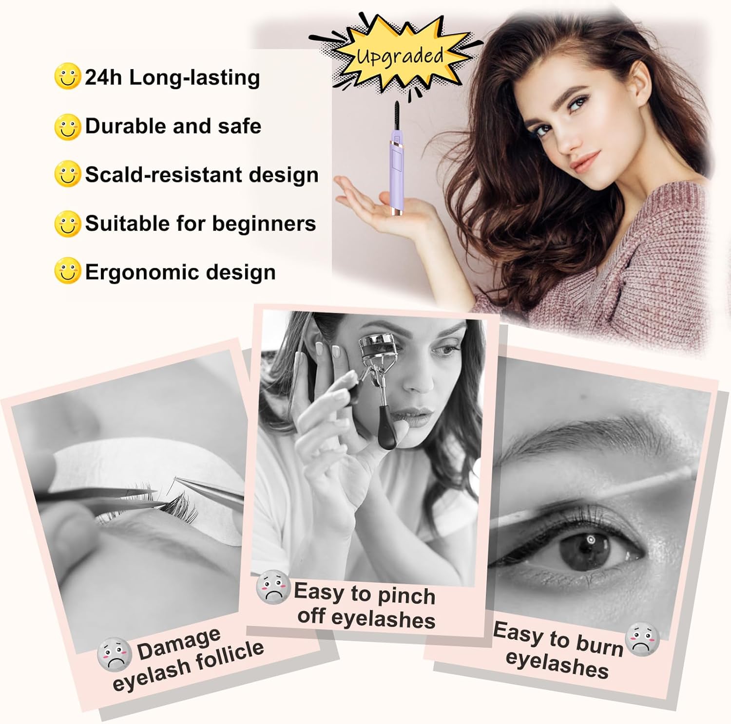 Heated Eyelash Curler, Electric Eyelash Curler, Rechargeable Lash Curler with Eyelash Comb for Makeup Natural Curling Eye Lashes and 24 Hours Long Lasting - Purple 2025 Updated New Model-FemmiqueWomen