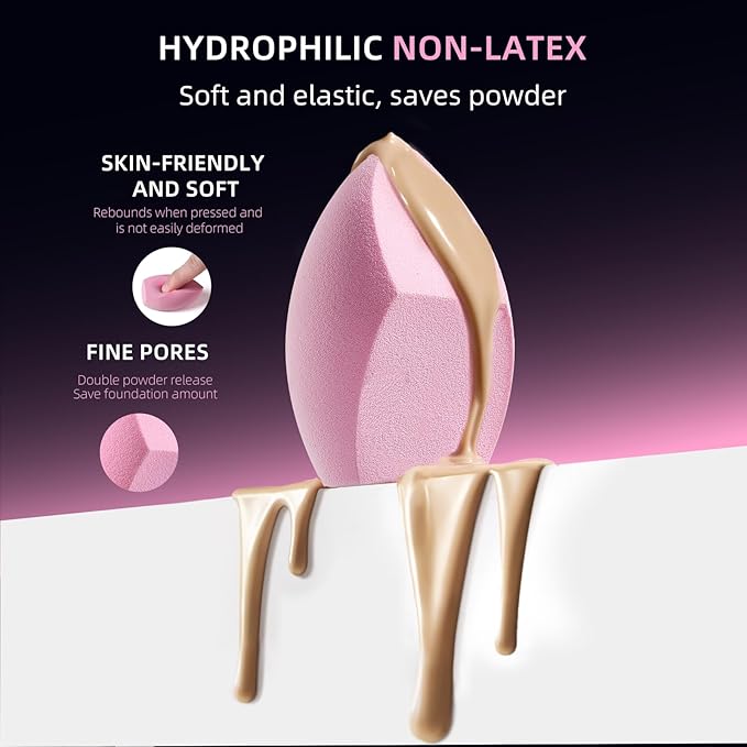 Makeup Brush Set, Flat Top Kabuki Brush Premium Foundation Brush for Liquid, Cream, and Powder with 2 Makeup Sponge for Foundation, Powder, Blush, and Concealer-FemmiqueWomen