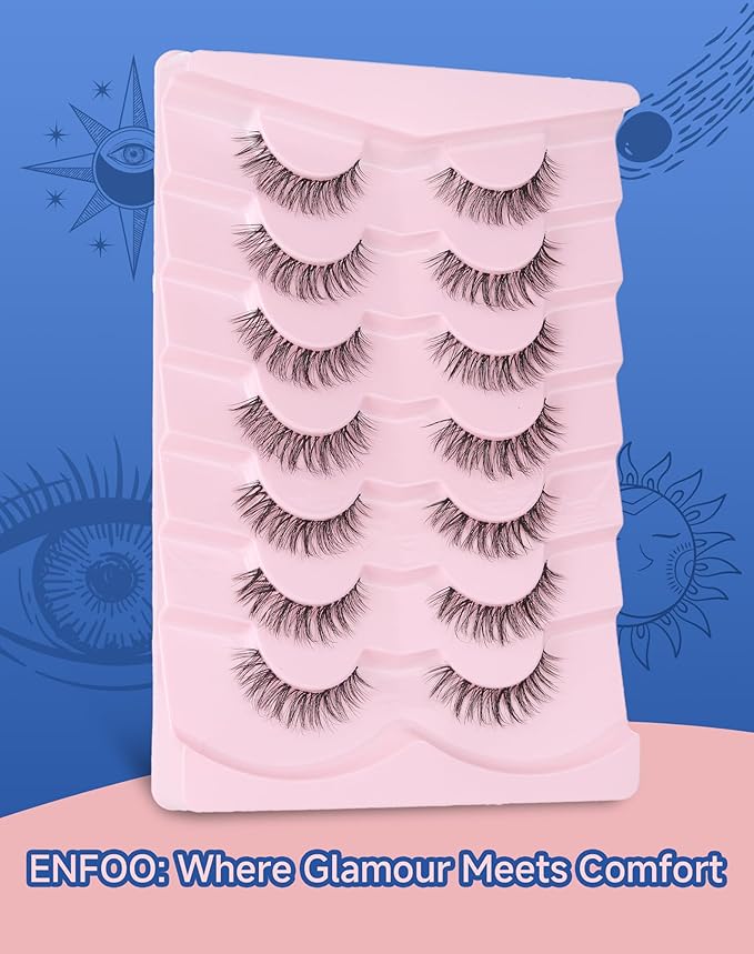 Lashes Short Natural Everyday Wispy Eyelashes Clear Band Flared Strip Eyelash Soft Lash Fluffy Pack 7 Pairs SF-09-FemmiqueWomen