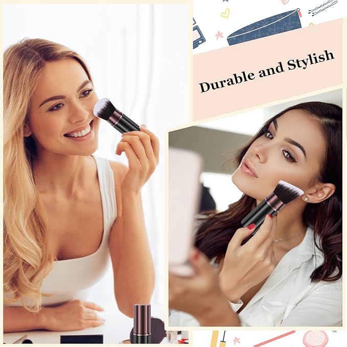 Retractable Makeup Brush, Travel Kabuki Powder Makeup Brush 2 Pack, Foundation Face Blush Brushes for Blending Liquid, Blush, Bronzer, Buffing, Sunscreen,Flawless Cosmetics-FemmiqueWomen