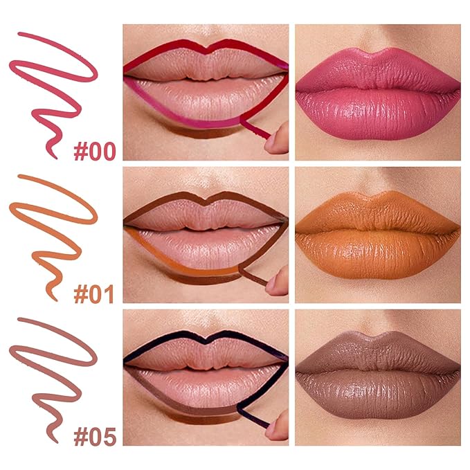 3 Colors Peel Off Lip Liner Stain with Tweezer, Long Lasting Waterproof Lip Tint Stains Makeup Set with Matte Finish for Women, Natural Look, Easy to Use, for All Skin Types (#015, M)-FemmiqueWomen