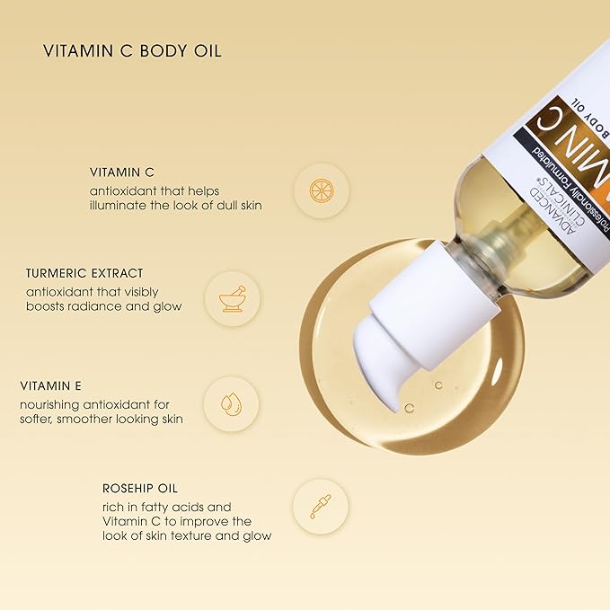 Advanced Clinicals Vitamin C illuminating Body Oil For Women & Men |Vitamin C Oil Skin Care Body Moisturizer With Vitamin E + Botanicals To Help Improve Appearance Of Dark Spots + Dry Skin, 3.8 Fl Oz-FemmiqueWomen