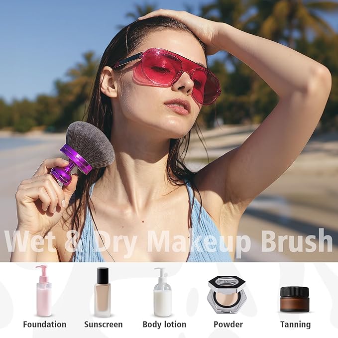 Self Tanner Brushes- Extra Large Body Kabuki Brush & Tanning Mitt, 2 Pcs, Big Body Makeup Brush for Legs, Face, Soft Self Tanning Glove Applicator for Fake Tan, Foundation, Lotion, Makeup (Purple)-FemmiqueWomen