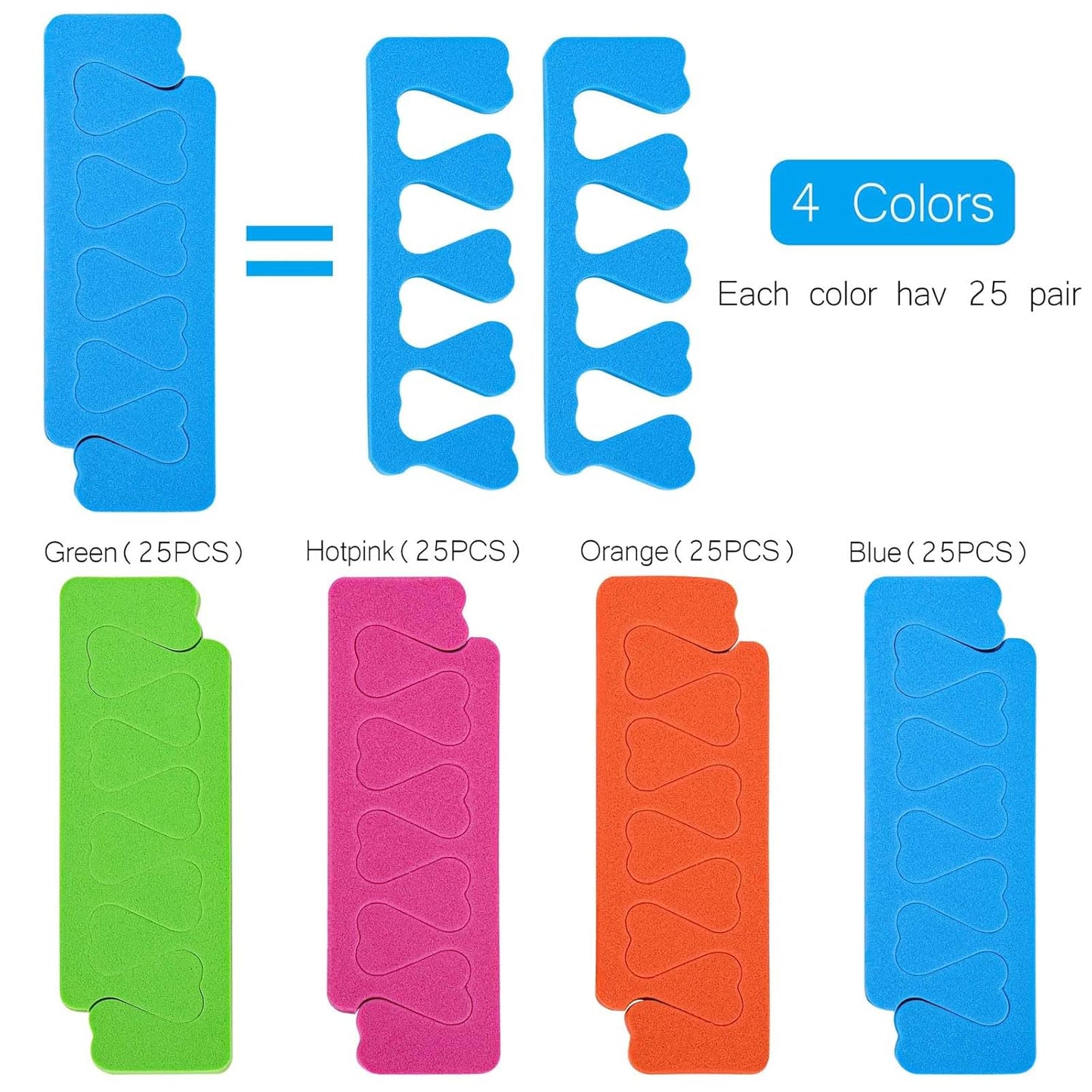 200pcs Sponge Toe Separators Pedicure Set for Nail Polish- Premium Nail Art Painting and Polishing Tool Kit, 4 Funy Color-FemmiqueWomen