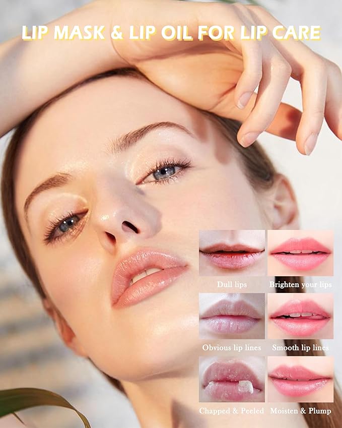 2Pcs Bee Lip Balm Honey Pot Lip Mask & Lip Glowy Oil Lip Care Set, Propolis Moisturize & Nourish Lip Gloss Repair Treatment, Reduce Lip Line & Protect & Plump Dry Cracked Lip Scrub Exfoliator -Set A-FemmiqueWomen