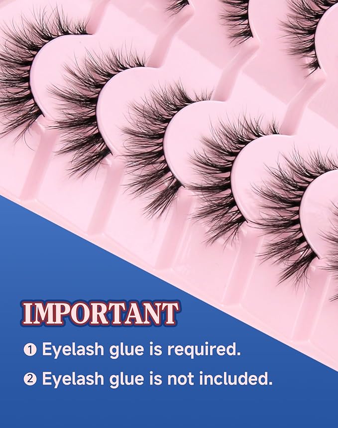 Lashes Natural Wispy Strip Eyelashes Natural Look Flared False Eye Lashes Soft Lash Fluffy Cat Eyelash 7 Pairs Everyday D05-FemmiqueWomen