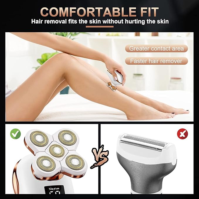 2-in-1 Electric Razors for Women, Wet/Dry 5D Razor & Hair Trimmer with USB Adapter & Charging Cable,5D Rechargeable Rotary Shaver with Lithium-Ion Battery, Water Resistant Grooming Kit-FemmiqueWomen