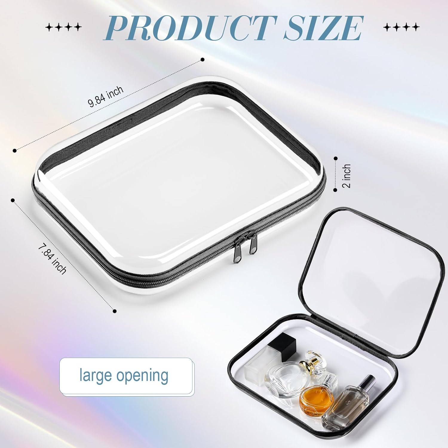 Hoolerry 3 Pcs Clear Hard Zipper Case Plastic Pouch Transparent Hard Case Clear Makeup Bag Portable Travel Organizer Bin for Cosmetics, Building Blocks, Puzzles(Black,M)-FemmiqueWomen