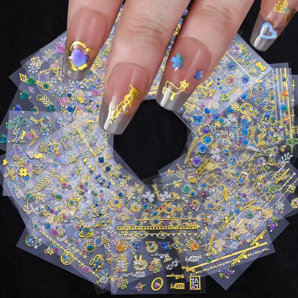 30 Sheets Gem Star Nail Stickers 3D Self Adhesive Luxury Blue Gems Theme Nail Art Charms Sticker Decals for Crafts Supplies Accessories (ST-BG)-FemmiqueWomen