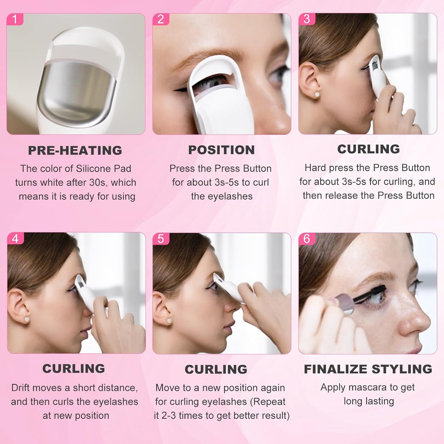 Heated Eyelash Curler Professional - Eye Lashes Curler with Innovative Heating Silicone, Electric Eyelashes Curler with 600mAh Rechargeable Battery EC4001 (White)-FemmiqueWomen