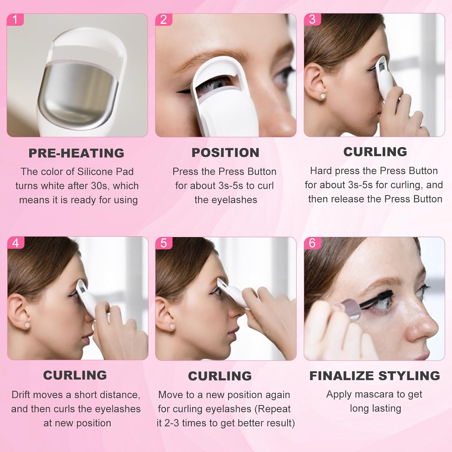 Heated Eyelash Curler Professional - Eye Lashes Curler with Innovative Heating Silicone, Electric Eyelashes Curler with 600mAh Rechargeable Battery EC4001 (White)-FemmiqueWomen