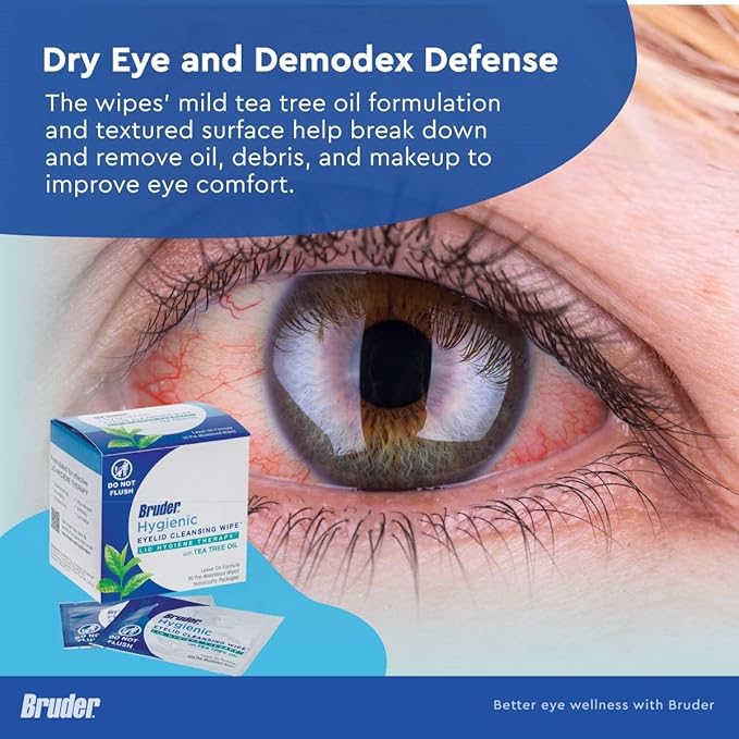 Hygienic Eyelid Cleansing Wipes with Tea Tree Oil l Relief from Demodex l Pre-Moistened, Rinse-Free Exfoliating Wipes Remove Excess Oil and Debris from Eyelids & Lashes l 30 Count Box (2 Pack)-FemmiqueWomen