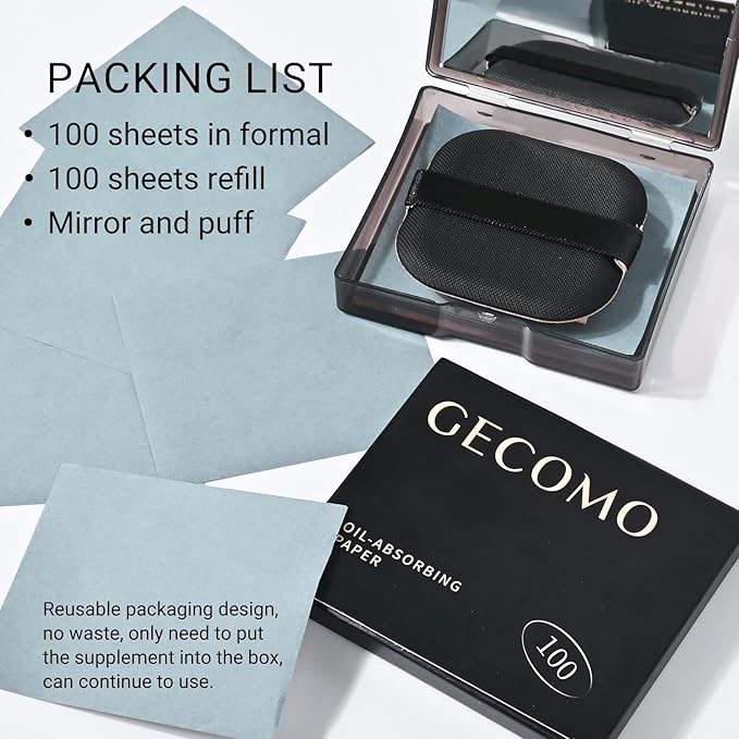 KYDA 200 Sheets Bamboo Charcoal Oil Blotting Paper with Mirror and Puff, Refills Included, Face Oil Absorbing Sheets, Makeup Friendly Oil Control Paper, Travel Size Oil Control Film-FemmiqueWomen