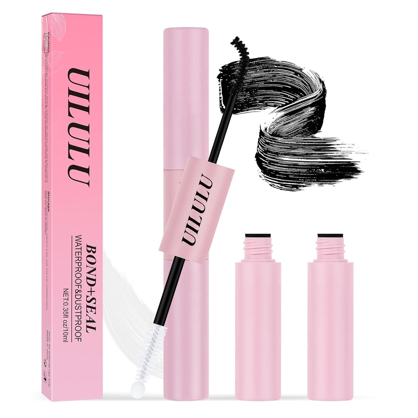 Lash Bond and Seal - 2-in-1 Lash Glue (5ml) & Sealer (5ml) for DlY Lash Extensions at Home, Waterproof Eyelash Adhesive for Cluster& Individual Lashes, Black Bond Eyelash Glue with Strong Hold-FemmiqueWomen