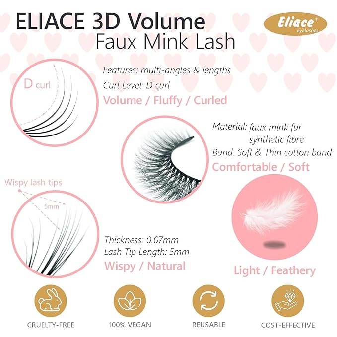 Eliace Eyelashes, (50 Pairs,5 Styles) Luxurious Faux Mink Lashes Natural Look Wispy Fluffy Handmade Cat Eye False Lash Pack, False Eyelashes Set, Fake Lashes Strips, Makeup Fake Eyelashes Pack-FemmiqueWomen