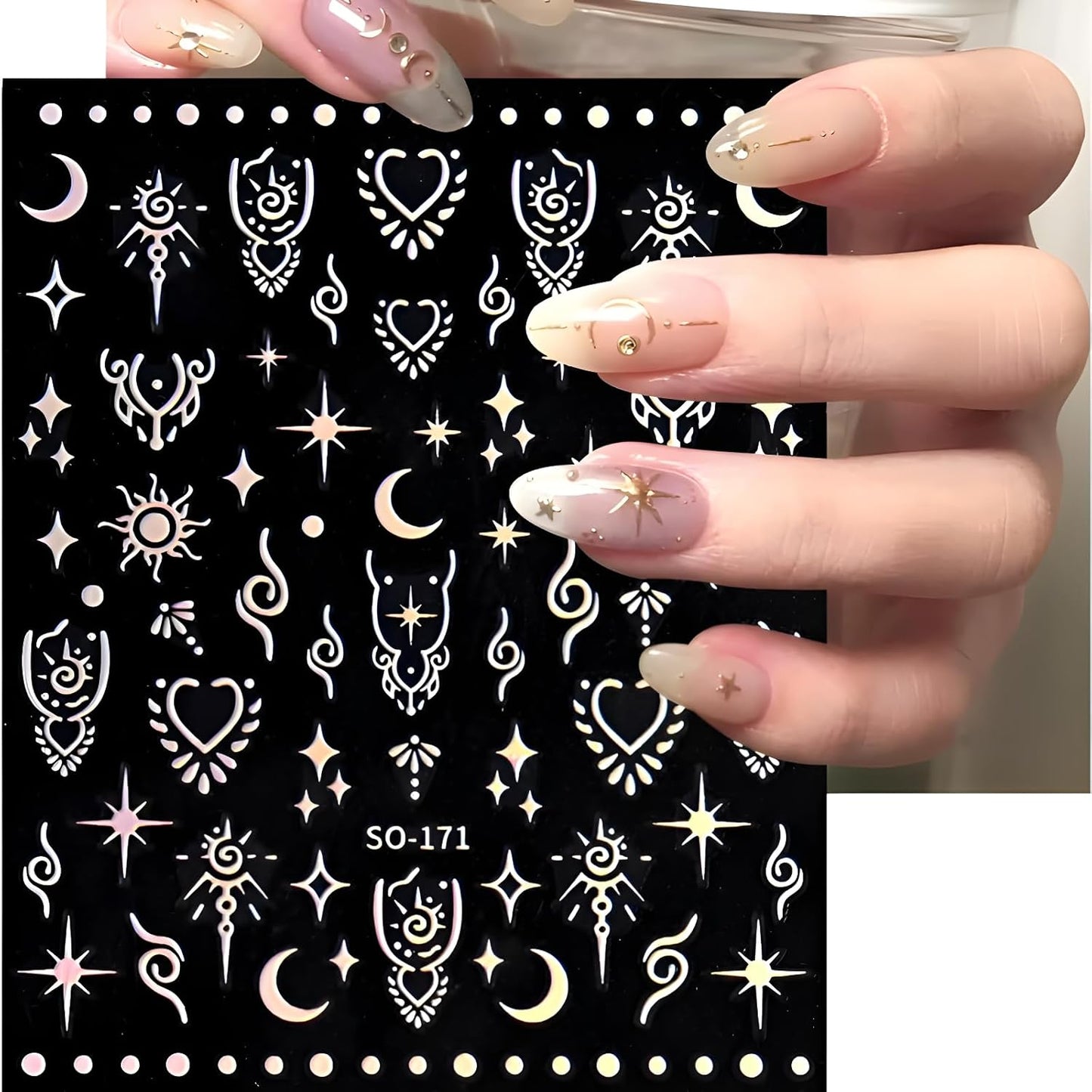 12 Sheets Star Nail Stickers for Nail Art Gold Moon Star Nail Art Stickers Decals 3D Self Adhesive Aurora Nail Decals Silver Star Nail Art Design Decoration Accessories for Women, Style 3-FemmiqueWomen