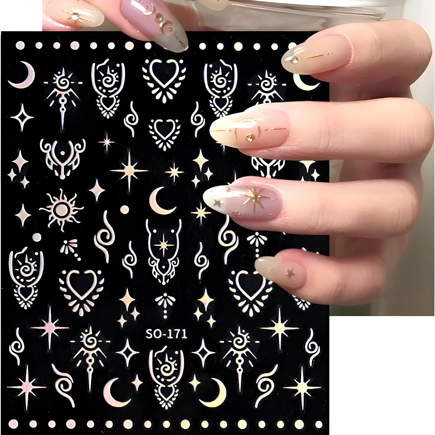 12 Sheets Star Nail Stickers for Nail Art Gold Moon Star Nail Art Stickers Decals 3D Self Adhesive Aurora Nail Decals Silver Star Nail Art Design Decoration Accessories for Women, Style 3-FemmiqueWomen