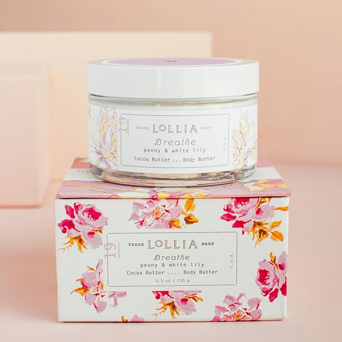LOLLIA Breathe Body Butter, 5.5 oz. - Peony & White Lily Fragrance - Shea Butter & Cocoa Butter, Body Lotion for Women, Hydrating & Smooth Body Moisturizer-FemmiqueWomen