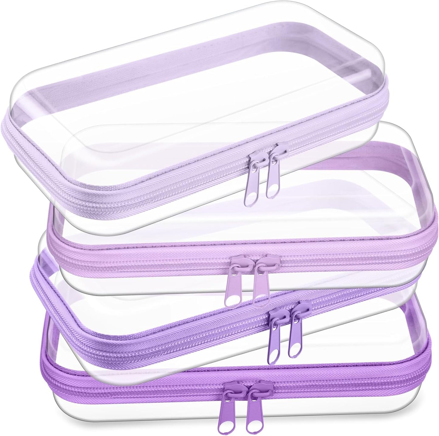 Hoolerry 4 Pcs Hard Clear Zipper Case Makeup Bags Plastic Pencil Pouch Transparent Storage Box Containers for Cosmetics, Snacks, Building Blocks, Puzzles(Purple,7.5 x 3.9 x 2 in)-FemmiqueWomen